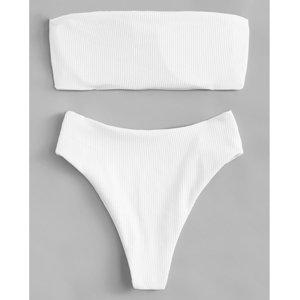 SALE🌴 ribbed white bandeau bikini high leg - Picture 3 of 3